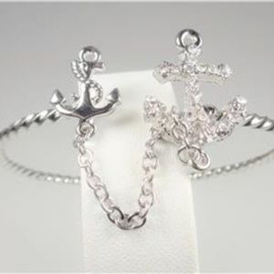 NAUTICAL TWIN SHIP ANCHORS WHITE STONES BRACELET